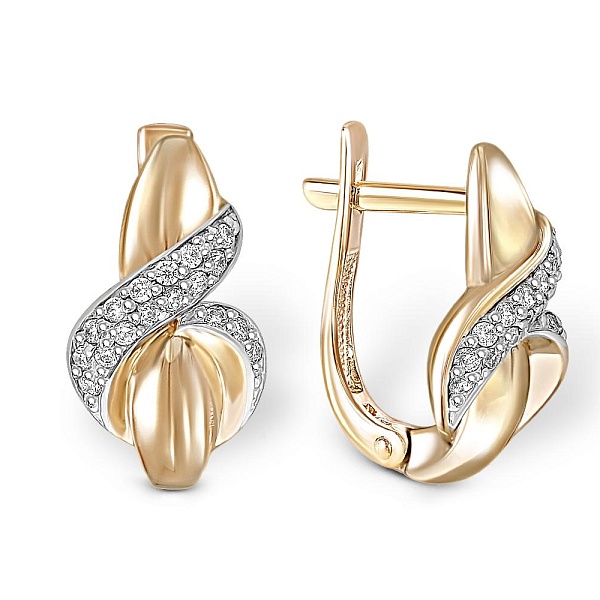 Серьги из жёлтого золота с 34 фианитами