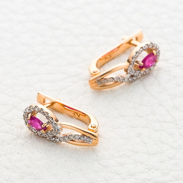 Серьги из красного золота с 2 рубинами и 48 бриллиантами