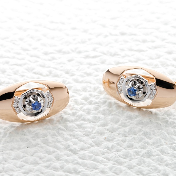 Серьги из красного золота с 2 сапфирами и 12 бриллиантами