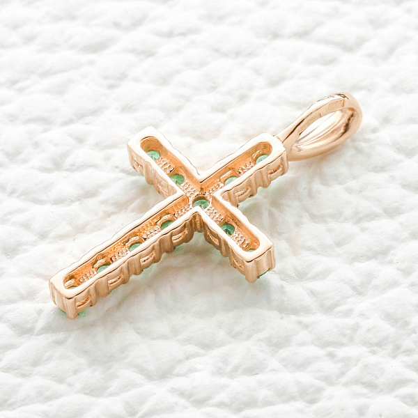 Крест из красного золота с 11 изумрудами