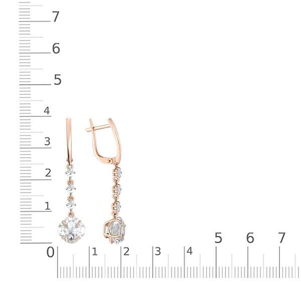 Серьги из красного золота с горным хрусталём и 6 фианитами