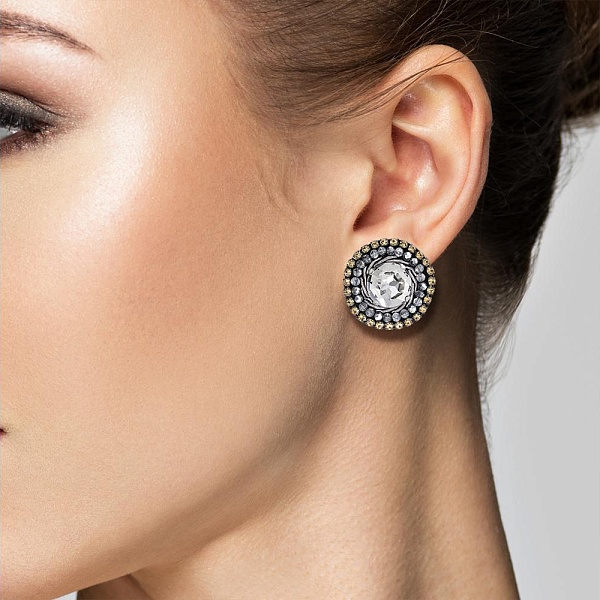 Бижутерные серьги-пусеты Кристаллы черный