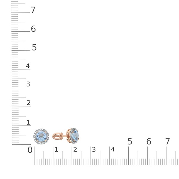 Серьги-пусеты из красного золота с 2 топазами sky и 44 фианитами