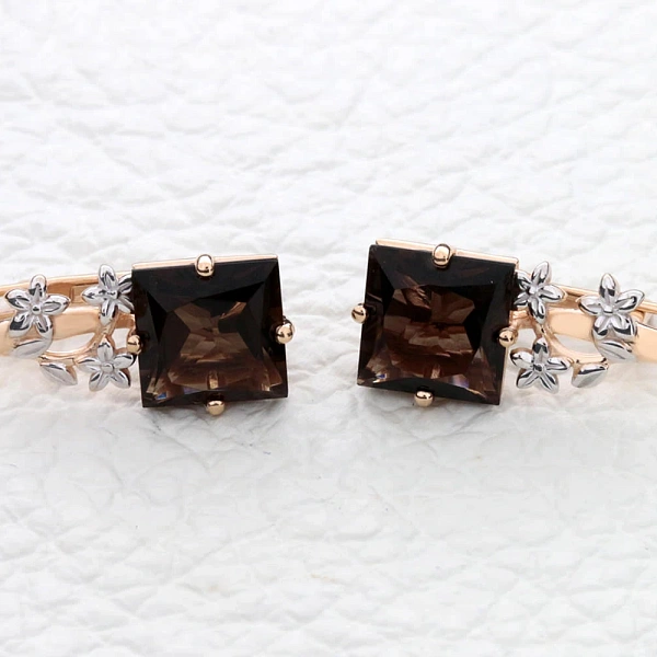 Серьги Цветы из красного золота с 2 раухтопазами