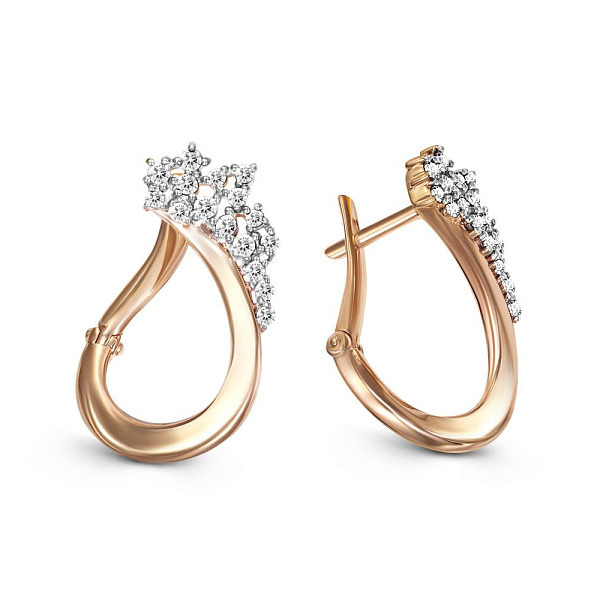 Серьги из красного золота с 32 фианитами