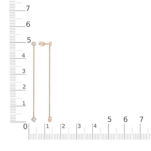 Серьги-пусеты из красного золота с 4 фианитами
