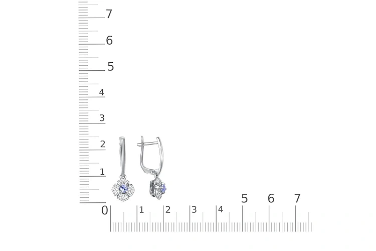Серьги Цветы из белого золота с 2 танзанитами и 24 фианитами