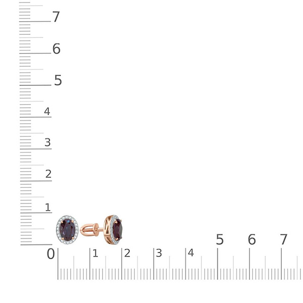 Серьги-пусеты из красного золота с 2 александритами и 44 фианитами