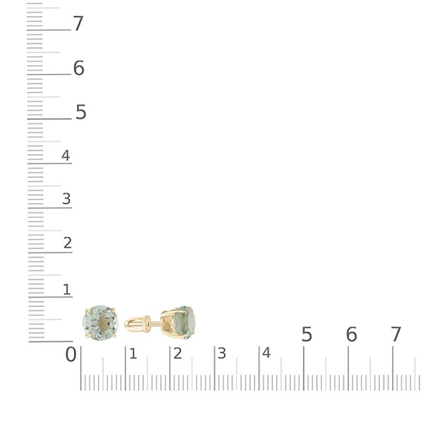 Серьги-пусеты из жёлтого золота с 2 празиолитами