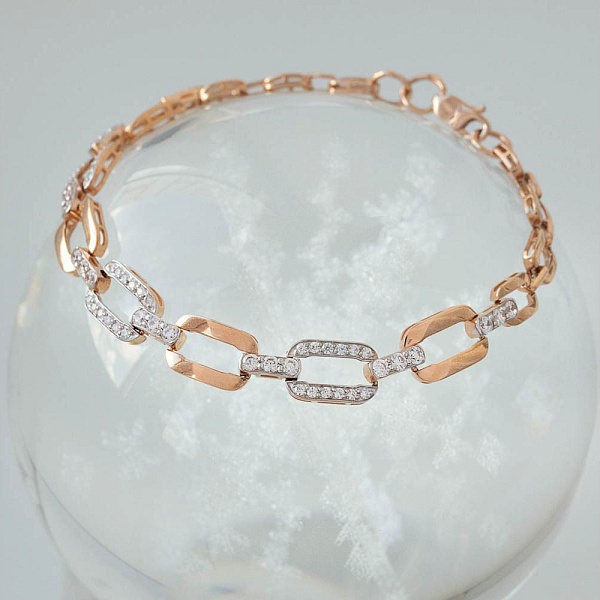 Браслет из красного золота с 60 фианитами