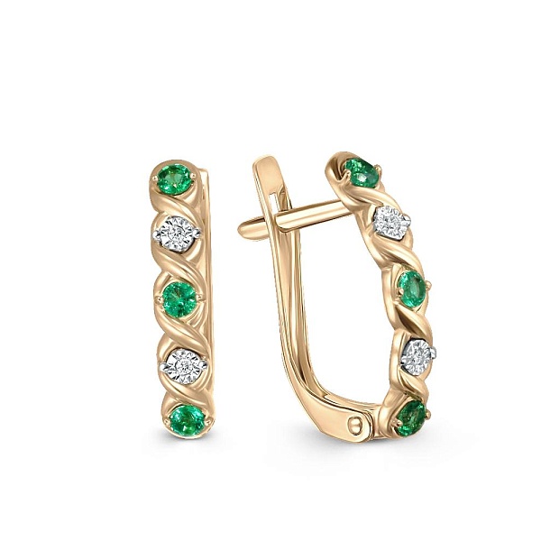 Серьги Дорожки из жёлтого золота с 6 изумрудами и 4 бриллиантами