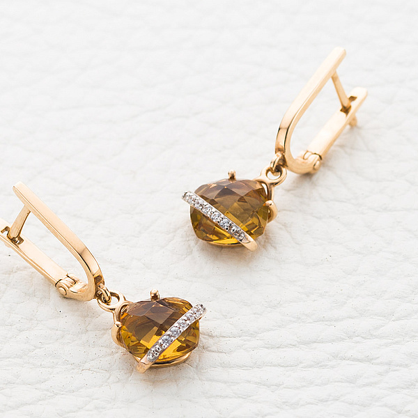 Серьги из красного золота с 2 султанитами и 10 фианитами