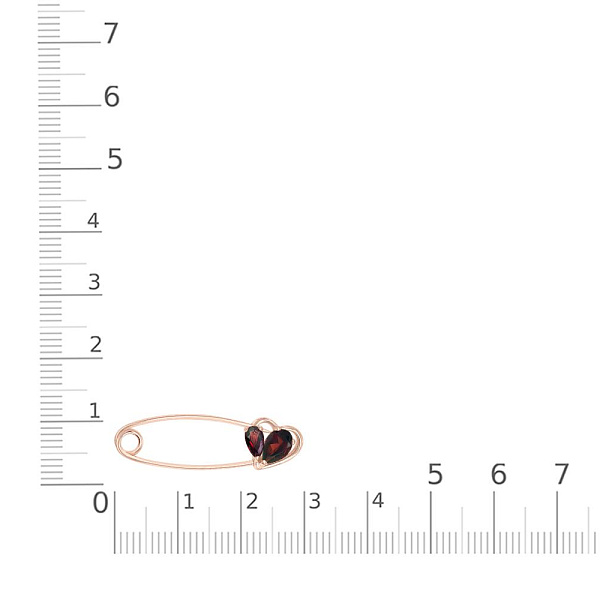 Булавка Сердце из красного золота с 2 гранатами