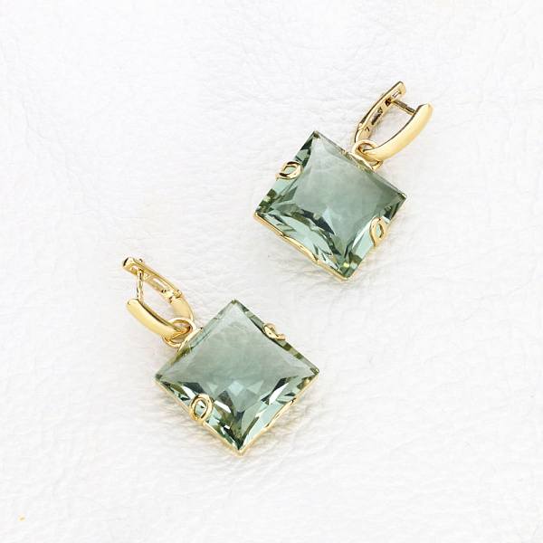 Серьги-трансформеры из жёлтого золота с 2 кварцами