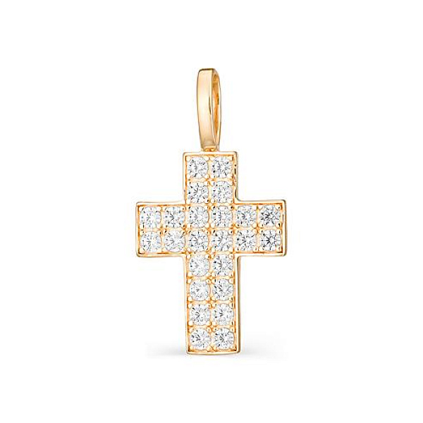 Крест из красного золота с 24 фианитами