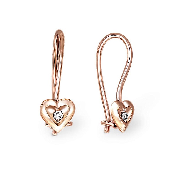 Детские серьги Сердца из красного золота с 2 бриллиантами