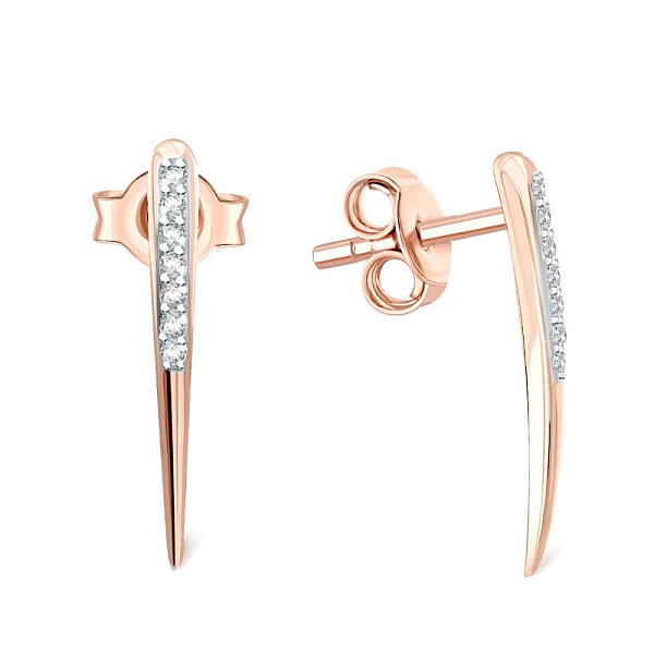 Серьги-пусеты Дорожки из красного золота с 14 фианитами