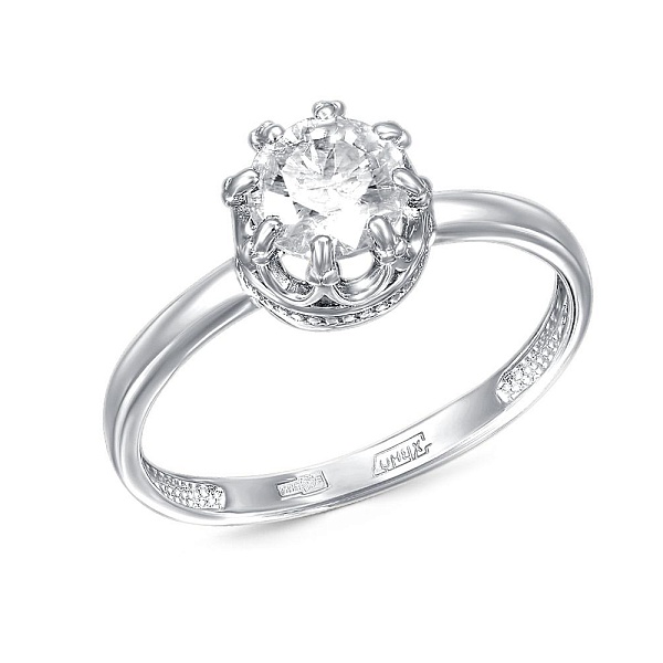 Кольцо Корона из белого золота с кристаллом swarovski