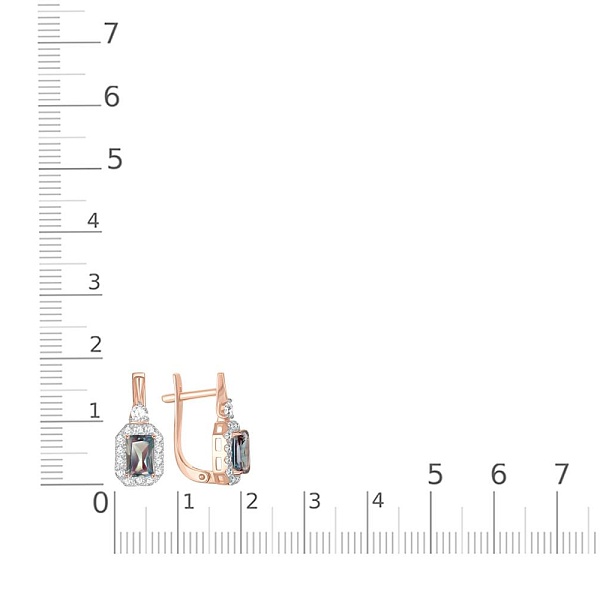 Серьги из красного золота с 2 александритами и 30 фианитами