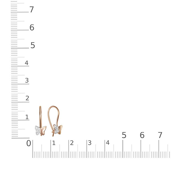Детские серьги Бабочки из красного золота с 240 фианитами