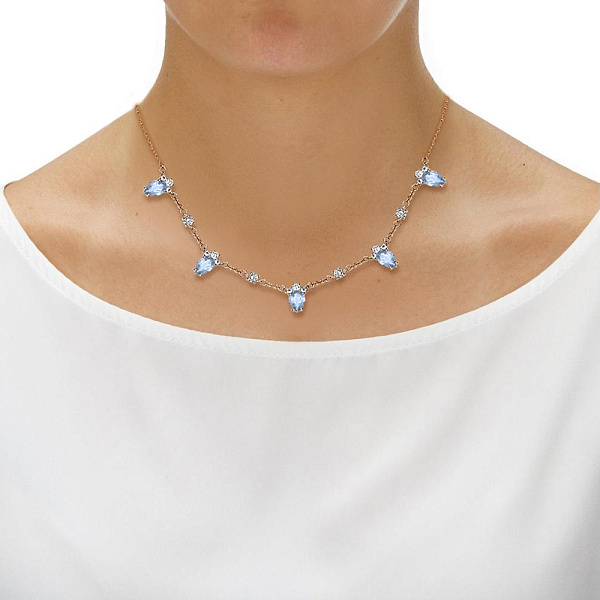 Колье из красного золота с 5 топазами sky и 19 фианитами