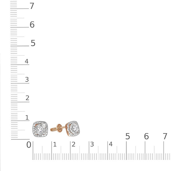 Серьги-пусеты из красного золота с 42 выращенными бриллиантами