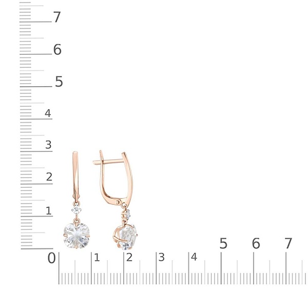 Серьги из красного золота с горным хрусталём и 2 фианитами