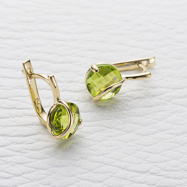 Серьги из жёлтого золота с 2 хризолитами