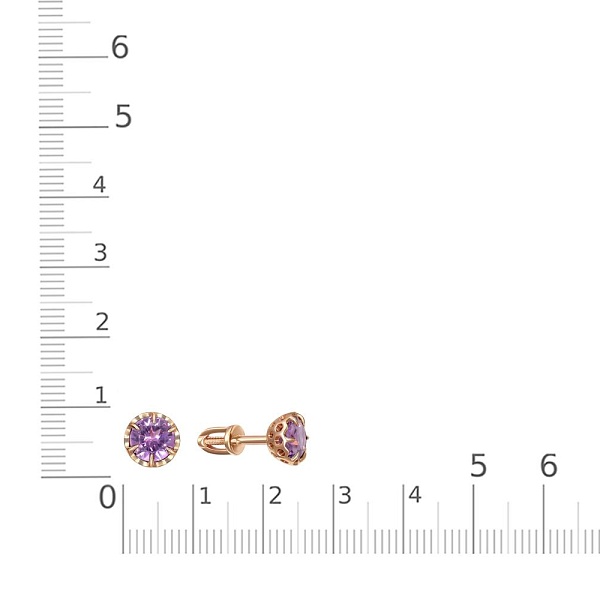 Серьги-пусеты из красного золота с 2 аметистами