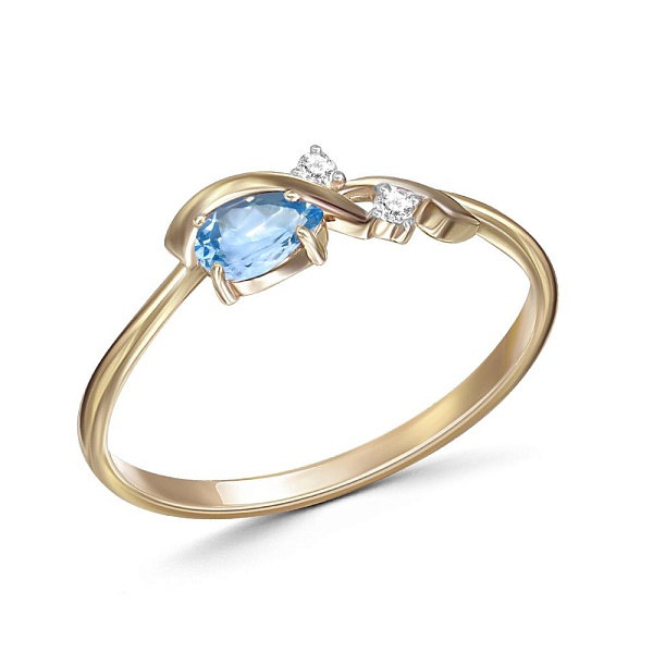 Кольцо из жёлтого золота с топазом swiss и 2 фианитами