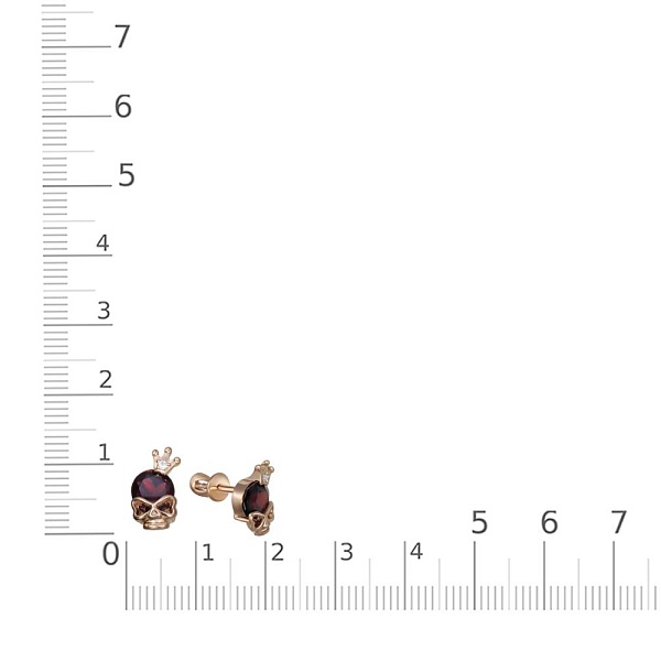 Детские серьги-пусеты Короны из красного золота с 2 гранатами и 2 фианитами