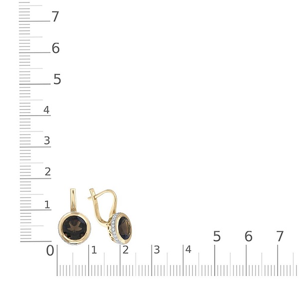 Серьги из жёлтого золота с 2 раухтопазами и 52 фианитами