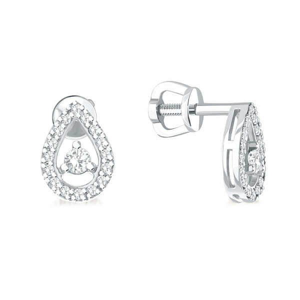 Серьги-пусеты из белого золота с 34 выращенными бриллиантами