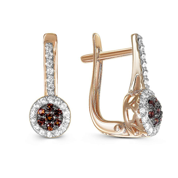 Серьги из красного золота с 54 фианитами