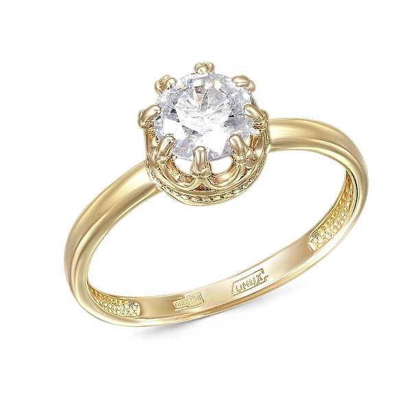 Кольцо Корона из жёлтого золота с кристаллом swarovski