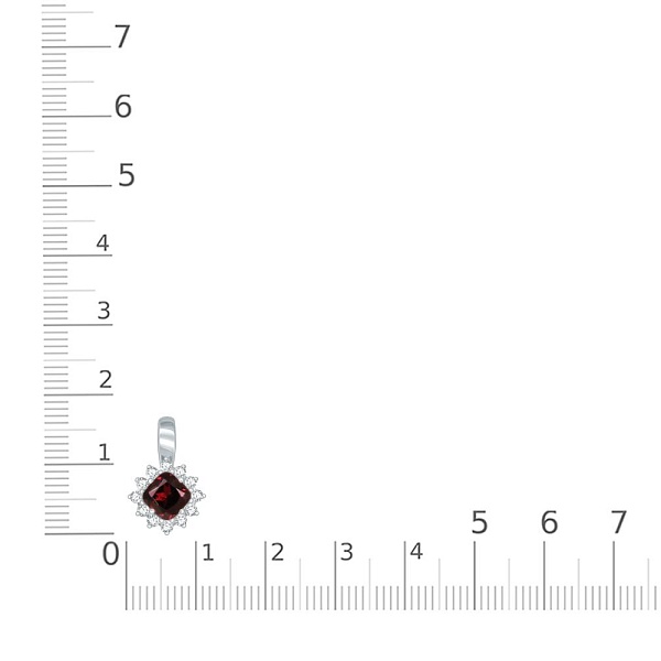 Подвеска из белого золота с гранатом и 12 фианитами