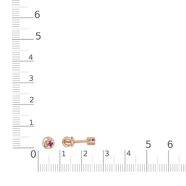 Серьги-пусеты из красного золота с 2 рубинами