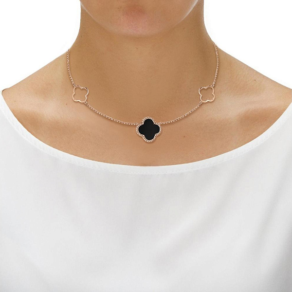 Колье Клевер из красного золота с ониксом