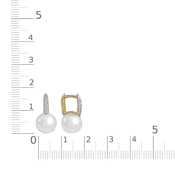 Серьги из жёлтого золота с 2 жемчужинами и 44 бриллиантами