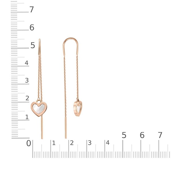 Серьги-продёвки Сердца из красного золота с перламутром