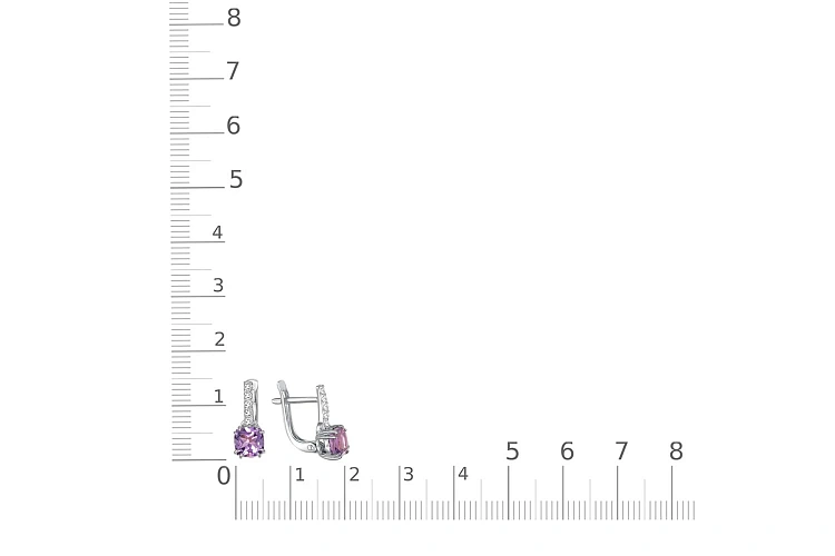 Серьги из белого золота с 2 аметистами и 10 фианитами