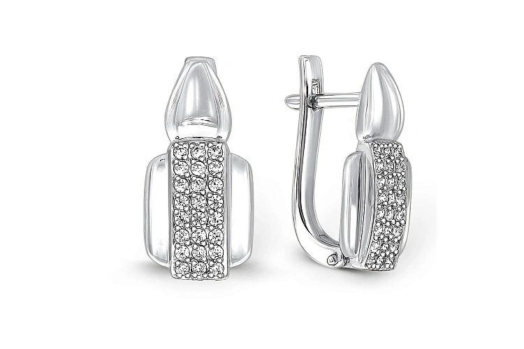Серьги из белого золота с 48 фианитами