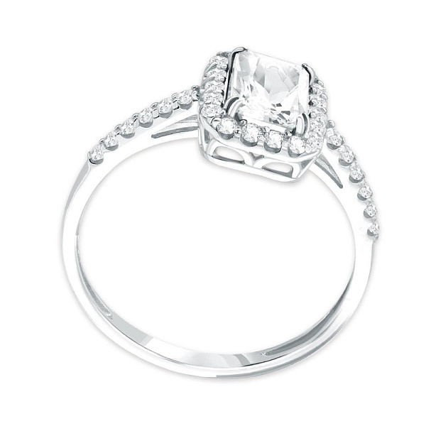 Кольцо из белого золота с горным хрусталём и 30 фианитами