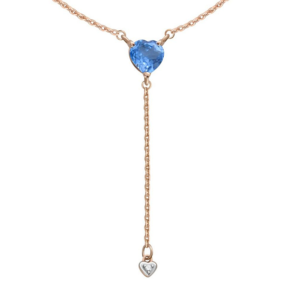 Колье Сердце из красного золота с топазом swiss и фианитом