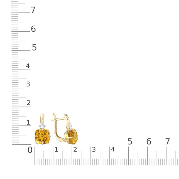 Серьги из жёлтого золота с 2 цитринами и 2 фианитами
