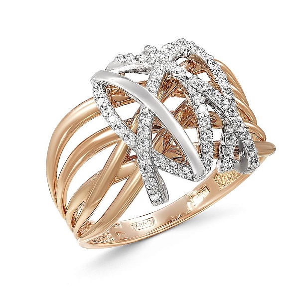 Кольцо из красного золота с 53 фианитами