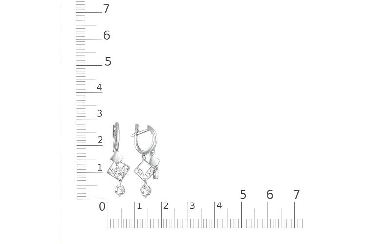 Серьги из белого золота с 4 фианитами