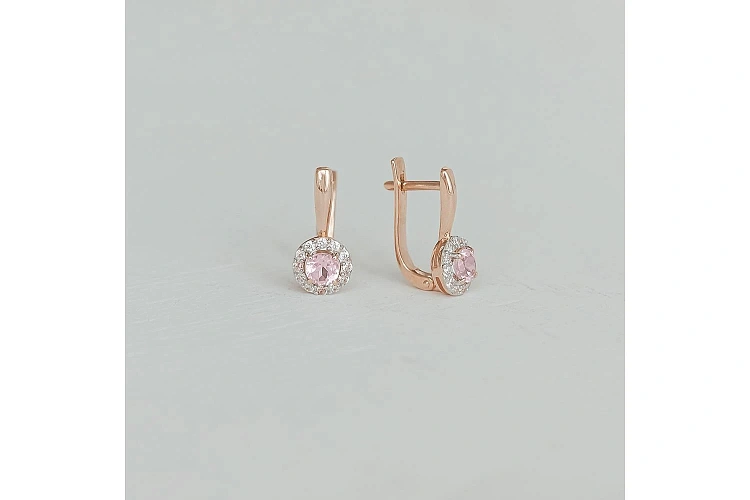 Серьги из красного золота с 2 ситаллами и 16 фианитами