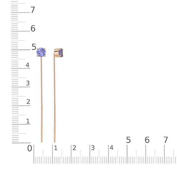 Серьги-продёвки из красного золота с 2 танзанитами