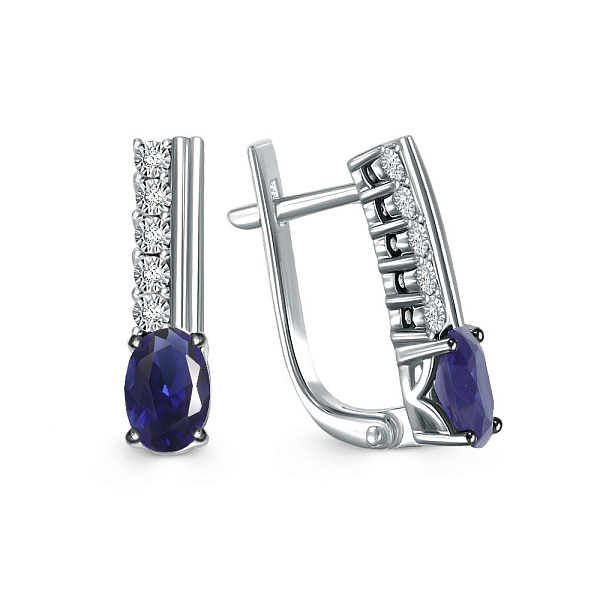 Серьги из белого золота с 2 корундами и 10 бриллиантами